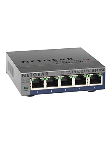 Netgear GS105E Managed Switch 5 Port Gigabit Ethernet LAN Switch Plus (Netzwerk Switch Managed, IGMP, QoS, VLAN, lüfterlos, robustes Metallgehäuse, ProSAFE Lifetime-Garantie), Grau von Netgear