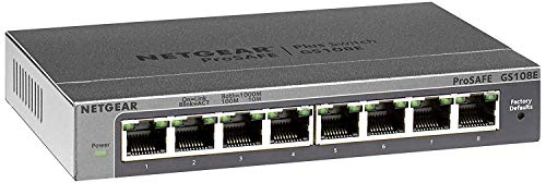 Netgear GS108E Managed Switch 8 Port Gigabit Ethernet LAN Switch Plus (Netzwerk Switch Managed, VLAN, IGMP Snooping, QoS, lüfterlos, robustes Metallgehäuse, ProSAFE Lifetime-Garantie) von Netgear
