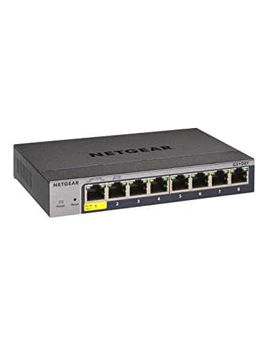 Netgear GS108T Managed Switch 8 Port Gigabit Ethernet LAN Switch Smart (1x PD-Port, Netzwerk Switch Managed, lokale WebGUI oder Remote Insight Cloud, lüfterlos, ProSAFE Lifetime-Garantie) von Netgear