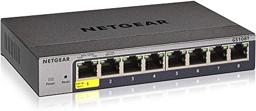 Netgear GS108T Managed Switch 8 Port Gigabit Ethernet LAN Switch Smart (1x PD-Port, Netzwerk Switch Managed, lokale WebGUI oder Remote Insight Cloud, lüfterlos, ProSAFE Lifetime-Garantie) von Netgear