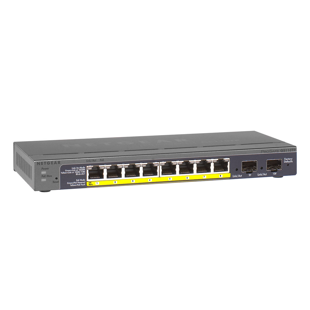 Netgear GS110TP 10-Port Smart Managed Switch [8x Gigabit-LAN, PoE+ 55W, 2x SFP, Lüfterlos] von Netgear