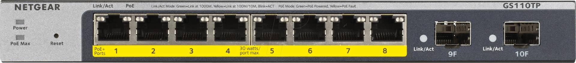 Netgear GS110TP Managed L2/L3/L4 Gigabit Ethernet (10/100/1000) Grau Power over Ethernet (PoE) (GS110TP-300EUS) von Netgear