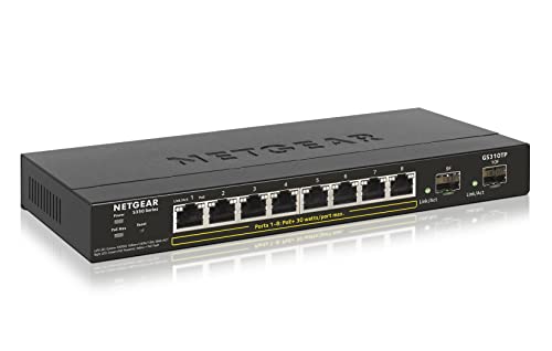 Netgear GS310TP Switch 8 Port Gigabit Ethernet LAN PoE Switch Smart (8x PoE+ 55W und 2x 1G-SFP, Netzwerk Switch Managed WebGUI, VLAN, IGMP, QoS, lüfterloses Metallgehäuse) von Netgear