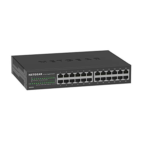 Netgear GS324 Switch 24 Port Switch Gigabit Ethernet LAN Switch (Plug-and-Play Netzwerk Switch, lüfterlos, Switch 19 Zoll Rack-Montage, robustes Metallgehäuse), Schwarz von Netgear