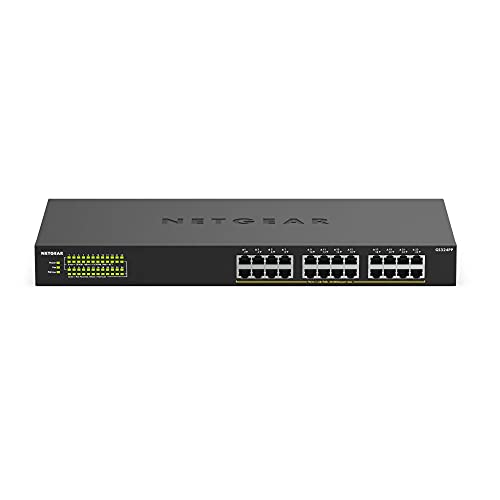 Netgear GS324PP 24 Port Gigabit Ethernet LAN PoE Switch (mit 24x PoE+ 380W, Plug-and-Play Netzwerk Switch, Desktop oder 19 Zoll Rack-Montage, energieeffizient, robustes Metallgehäuse), schwarz von Netgear