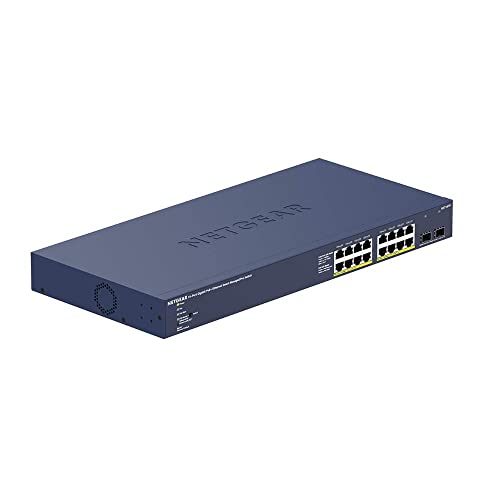 Netgear GS716TP Switch 16 Port Gigabit Ethernet LAN PoE Switch Smart (mit 16x PoE+ 180W, 2x 1G-SFP, Insight Cloud Management, Desktop oder 19 Zoll Rack-Montage, ProSAFE Lifetime Garantie) von Netgear