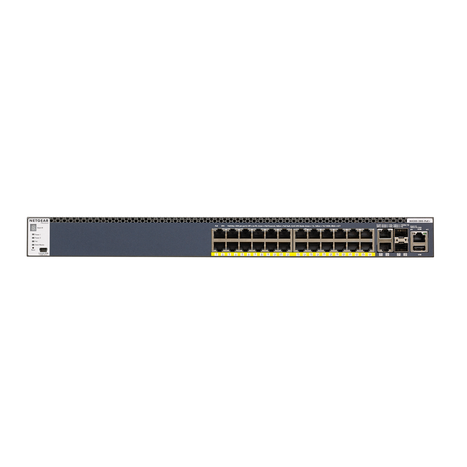 Netgear M4300-28GPoE+ 28-Port ProSafe Switch [bis zu 10.000 Mbit/s, Managed, PoE+, KMU, 1.000W Netzteil] von Netgear