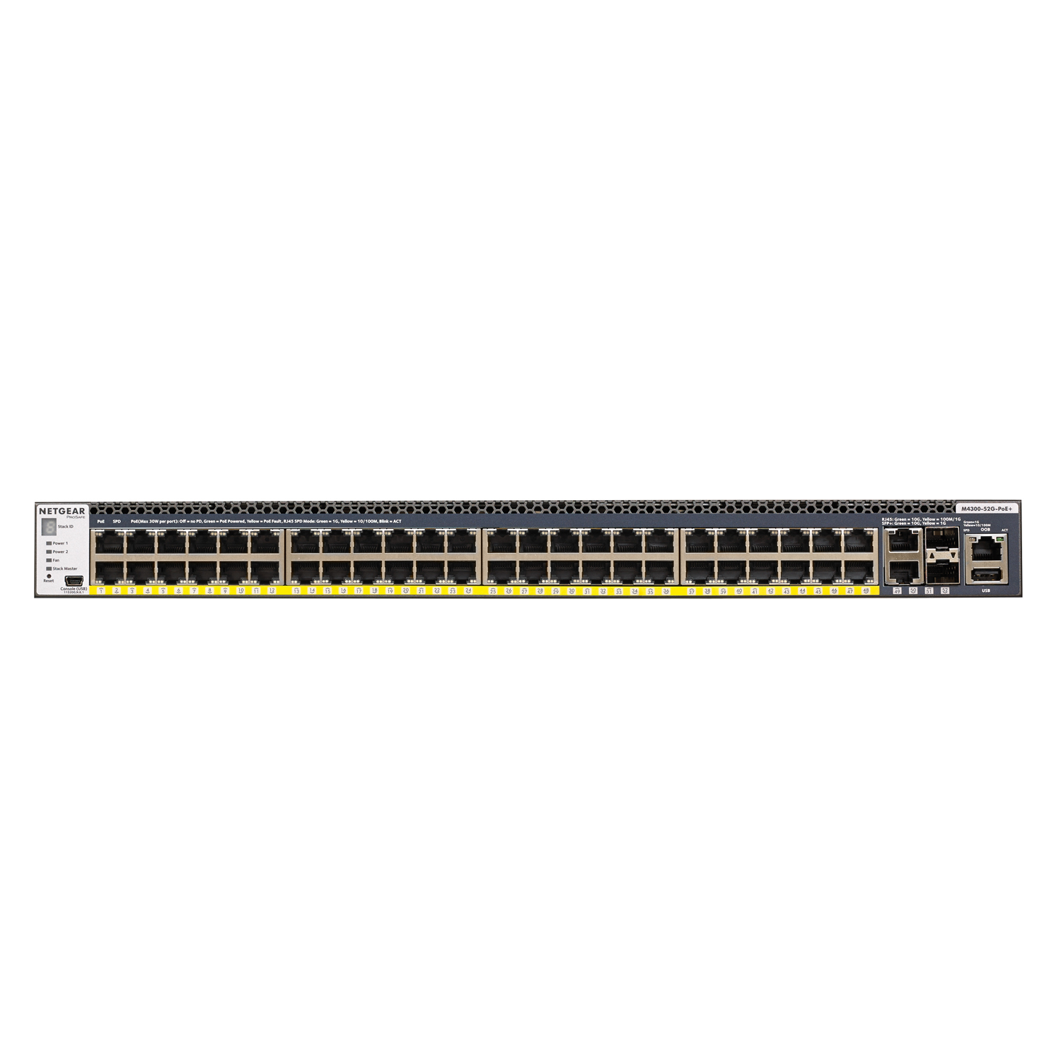 Netgear M4300-52GPoE+ 52-Port ProSafe Switch [bis zu 10.000 Mbit/s, Managed, PoE+, KMU, 1.000W Netzteil] von Netgear