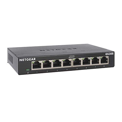 ZERKAR 8-Port Gigabit Ethernet Unmanaged Switch (GS308) – Home Network Hub, Office Ethernet Splitter, Plug-and-Play, lüfterloses Metallgehäuse, Rcha von Netgear