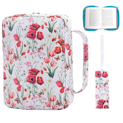 Bibelkoffer für Frau 10.5x7.6in Blumendruck Reißverschlüsse Oxford-Stoffbibelabdeckung mit Mehrzweck-Mehrkapazität Multi-Slot-Beutel, Redcover von NethCasti