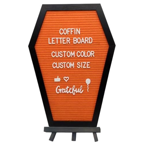 Coffin Letter Board Holzbriefbrett mit Stand 15.8x11 Sarg mit Charakteren und Emojis, Spooky Letter Board für Tabletop Halloween Gothic Gift Decoration von NethCasti
