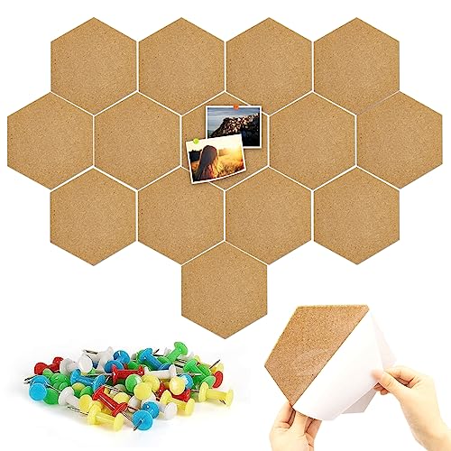 Hexagonal Cork Board 14pcs, selbstklebende Holz-DIY-Fotomobilie-Pin-Boards mit 50 PCS Pushpin für Home Office-Klassenzimmer Schulbehörde von NethCasti