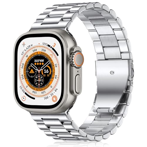 Netolo 24mm Breite Metall Armband Kompatibel mit Apple Watch Ultra Armband 49mm, Edelstahl Ersatzband Kompatibel mit Apple Watch Ultra 2 Armband 49mm/ iWatch Ultra Armband Silber von Netolo