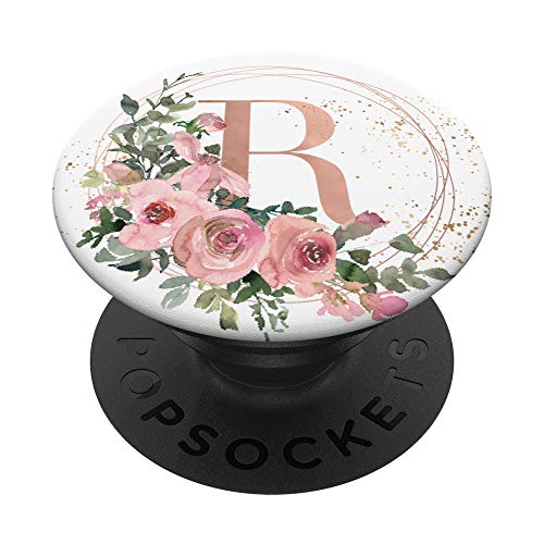 Beige-Rose Rosa Rosen Blumen Geschenkbuchstabe R PopSockets PopGrip: Ausziehbarer Sockel und Griff für Handys/Tablets mit Tauschbarem Top von Nette Aquarell Blumen Personalisierte Geschenke