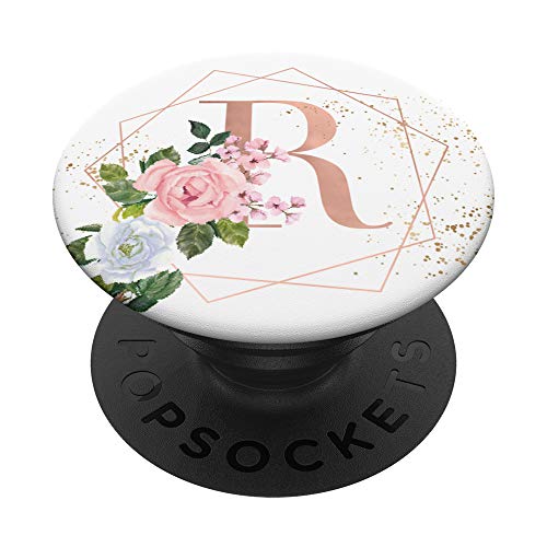 Blush Rosa Weiße Rosen Blumen Rose Buchstabe R Geschenk - PopSockets Ausziehbarer Sockel und Griff für Smartphones und Tablets von Nette Aquarell Blumen Personalisierte Geschenke