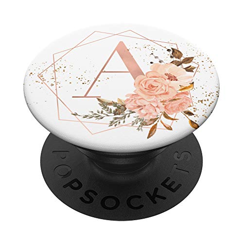 Rose Pfirsich Rosa Blumen Aquarell Geschenk Buchstabe A PopSockets PopGrip: Ausziehbarer Sockel und Griff für Handys/Tablets mit Tauschbarem Top von Nette Aquarell Blumen Personalisierte Geschenke