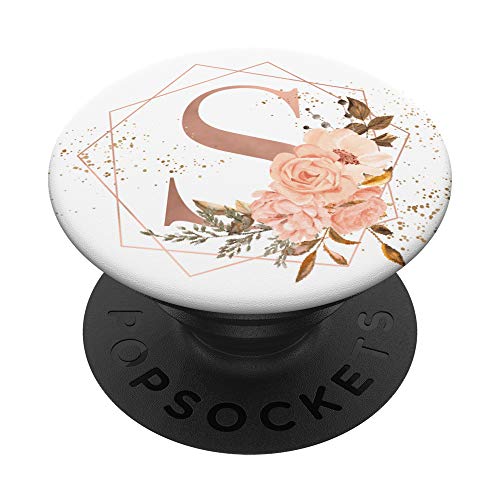 Rose Pfirsich Rosa Blumen Aquarell Geschenk Buchstabe S PopSockets PopGrip: Ausziehbarer Sockel und Griff für Handys/Tablets mit Tauschbarem Top von Nette Aquarell Blumen Personalisierte Geschenke