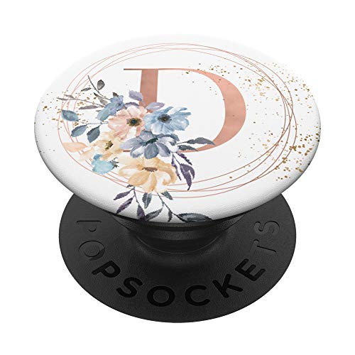 Vintage Blau Gelb Beige Blumen Blumengeschenk Buchstabe D - PopSockets Ausziehbarer Sockel und Griff für Smartphones und Tablets von Nette Aquarell Blumen Personalisierte Geschenke