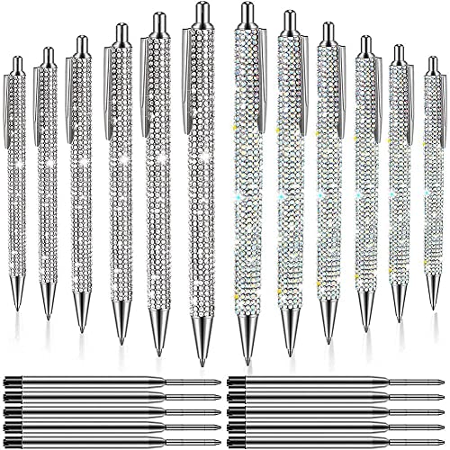 Nettoppo 12 StüCk Bling Pen Bulk Metall Kugelschreiber Diamantstift Crystal Einziehbare Schwarze Tinte 0,7 Mm Kugelschreiber 2 Farben von Nettoppo