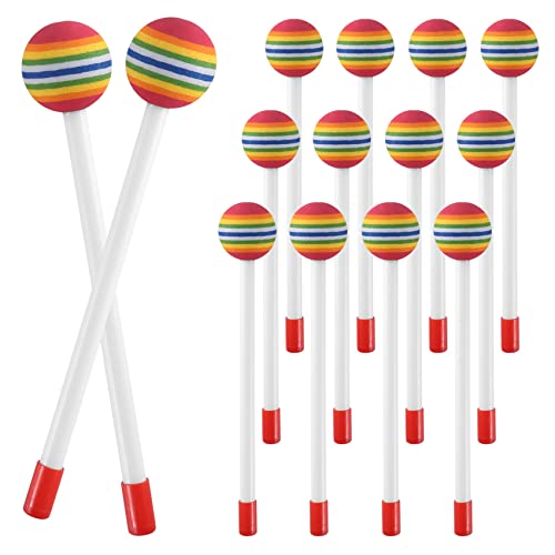 Nettoppo 14 StüCke Lutscher Trommel Mallet StäBe Runder Regenbogen Hammer Schlagzeug StäBe Kunststoff TrommelstöCke für Kinder Kinderhammer von Nettoppo