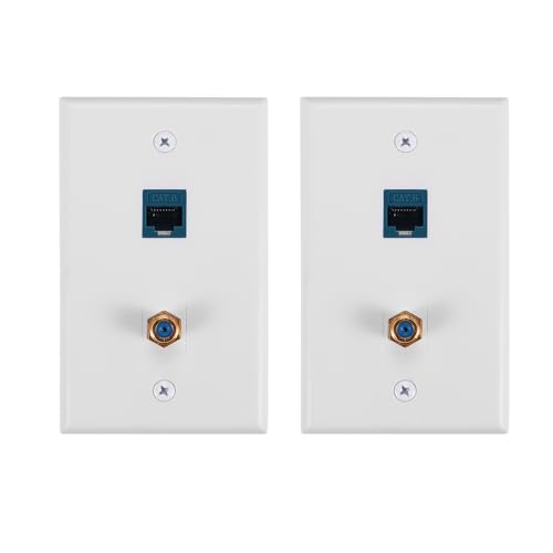 Nettoppo 2 Packungen Ethernet Koax Wand Platten Auslass mit 1 Cat6 Schlussstein Anschluss und 1 Vergoldeten Koax F Typ Anschluss RJ45 Wand Platten von Nettoppo