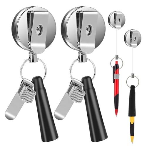 Nettoppo 2er-Pack Robuster, Einziehbarer Stifthalter mit Zugfunktion, Universeller Einziehbarer Stift mit Schlüsselband für Tischler, Krankenschwestern, Kellnerinnen von Nettoppo
