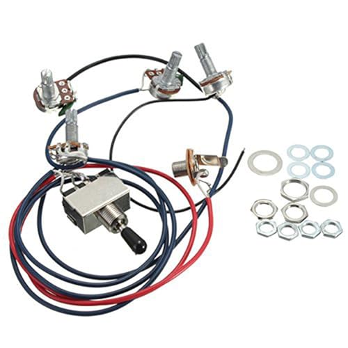 Nettoppo Lp Elektor Gitarren Ton Abnehmer Kabel Kit 2T2V 500K Töpfe 3 Wege Schalter mit Buchse für Dual Humbucker Les Pual Stil Gitarren, Schwarze Kappe von Nettoppo