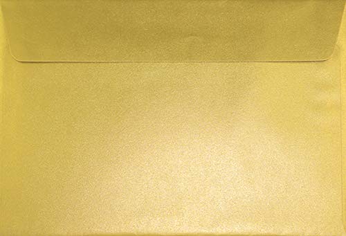 100 Perlmutt-Gold Briefumschläge DIN C5 162x229 mm Sirio Pearl Aurum Perlmut -Umschläge haftklebend ohne Fenster goldene Briefkuverts C5 glänzend Briefhüllen Gold edel für Einladungs-Karten von Netuno