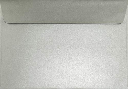 500 Perlmutt-Silber DIN C5 Briefumschläge 162x229 mm Sirio Pearl Platinum silberne Briefkuverts gerade Klappe haftklebend Perlmutt-Glanz-Umschläge in Silber glänzend Metallic-Effekt hohe Qualität von Netuno