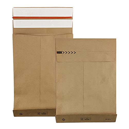 Netuno 100 Braun Kraftpapier Faltentaschen DIN L 400× 500x 100 mm 126g Retouren Versandtaschen Warensendung mit zwei Klebestreifen Falten-Umschläge mit Bodenfalte Brief-Kuverts mit Falten von Netuno