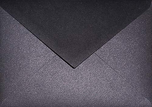 Netuno 100 Briefumschläge Perlmutt-Schwarz DIN C6 114x 162 mm 120g Aster Metallic Black Perlmutt-Glanz-Umschläge Schwarz elegant C6 Perlglanz metallisch-glänzende Kuverts black envelope von Netuno