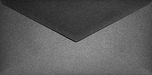 Netuno 100 Briefumschläge Perlmutt-Schwarz DIN lang 110x 220 mm 120g Aster Metallic Black schwarze Perlmutt-Umschläge lang metallisch-glänzende Kuverts DL für Hochzeit Weihnachten Geburtstag von Netuno