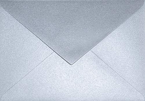 Netuno 100 Briefumschläge Perlmutt-Silber DIN C6 114x 162 mm 120g Aster Metallic Silver silberne Briefumschläge schick edel Briefkuverts schön für Einladungs-Karten Hochzeit Geburtstag Weihnachten von Netuno