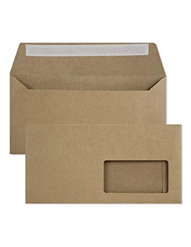 Netuno 100 Sand-Braun DIN lang Kraftpapier-Brief-Kuverts mit Fenster (rechts) 110x220 mm 100g Briefumschläge DL ECO braune Umschläge aus Recycling-Papier Fenster-Briefumschläge Recycled von Netuno