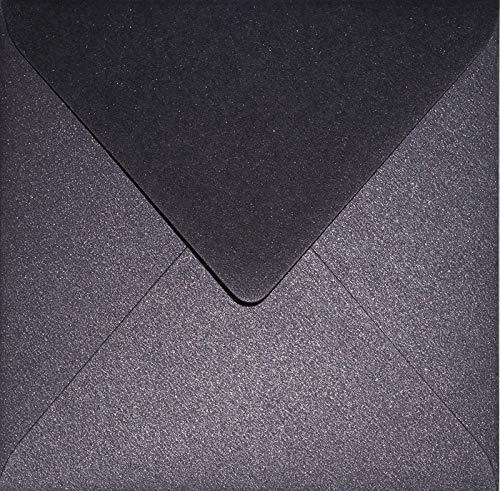 Netuno 100 quadratische Briefumschläge Perlmutt-Schwarz 153x 153 mm 120g Aster Metallic Black Cooper Perlmutt-Glanz-Umschläge elegant für Einladungskarten Hochzeitskarten Weihnachten Ostern von Netuno