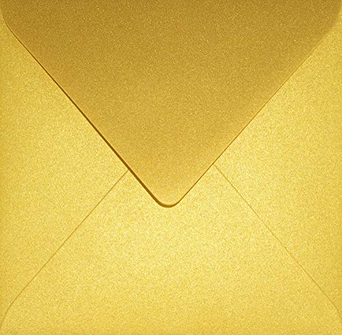 Netuno 100 quadratische Umschläge Perlmutt-Gold 153x 153 mm 120g Aster Metallic Cherish goldene Briefumschläge glänzend elegant Briefkuverts schick für Einladung Hochzeit Geburtstag von Netuno