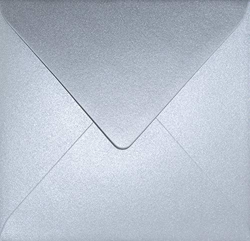 Netuno 100 quadratische Umschläge Perlmutt-Silber 153x 153 mm 120g Aster Metallic Silver silberne Briefumschläge schick edel Briefkuverts Einladungs- Karten Hochzeit Geburtstag Weihnachten von Netuno