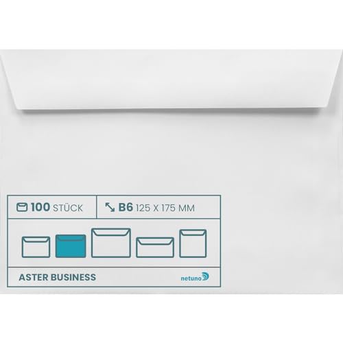 Netuno 100 weiße Briefumschläge Weiß DIN B6 125 x 175 mm 100g Aster Business Umschläge ohne Fenster haftklebend Geschäftsumschläge Premium Papier Briefkuverts Briefhüllen Weiß B6 elegante Kuverts von Netuno