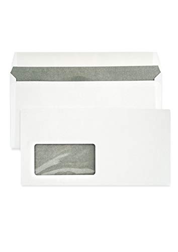 Netuno 1000 weiße Briefumschläge DIN lang mit Fenster (links) 110x 220 mm 80g Briefkuverts weiß mit grauem Innendruck gerade Klappe haftklebend Briefhüllen Geschäftsumschläge Fensterumschläge DL von Netuno