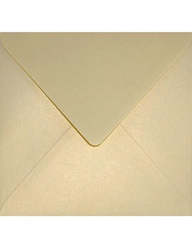 Netuno 100x quadratischer Briefumschlag Perlmutt-Vanille 153x 153 mm 120g Aster Metallic Gold Ivory Briefumschlag elegant quadratisch glänzend für Einladung Hochzeit Geburtstag Taufe Konfirmation von Netuno