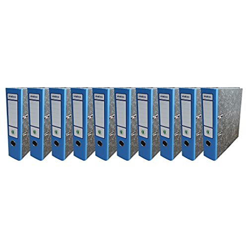 Netuno 10x Ordner Aktenordner 2-Ringordner Ekobox marmoriert blau folder organiser 75mm A4 breit aus Pappe Karton für Büro Regal Mappen office Schreibtisch von Netuno