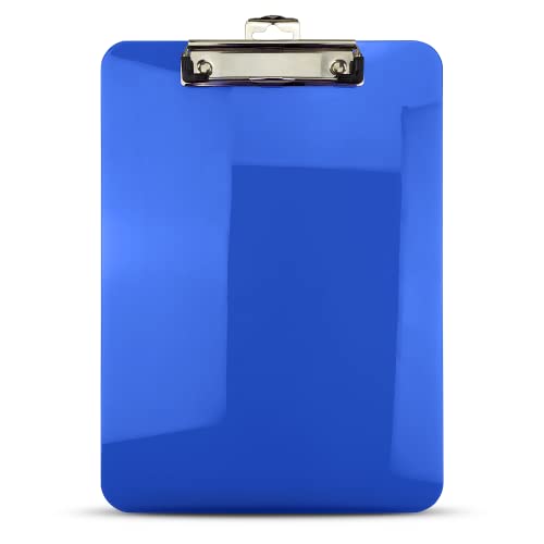 Netuno 1x Blau Klemmbrett transparent DIN A4 Schreibbrett mit Metallklemme Hartplatte Kunststoff Schreibmappe Schreibblock mit Clip farbig Clipboard Dokumentenhalter Schreibplatte mit Bügelklemme von Netuno