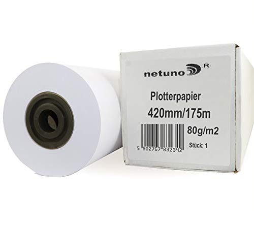 Netuno 1x Weiß Rollen-Kopierpapier 420 mm x 175 m 80 g Hülse 76 mm Papier Topqualität für Großformatkopierer und Inkjet-Plottersysteme Qualitätskopierpapier für Großflächenkopierung von Netuno