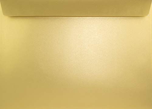 Netuno 200x Perlmutt-Gold DIN C4 Umschläge haftklebend ohne Fenster 22 x 324 mm gerade Klappe 125g Sirio Pearl Aurum große Briefumschläge C4 Gold glänzend große Perlglanz-Kuverts metallic-Effekt von Netuno