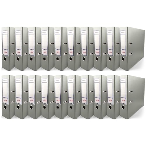 Netuno 20x Akten-Ordner Grau DIN A4 Ekobox 2-Ring-Mechanik Ringorder a4 8cm Kunststoff Ordner a4 breit Büroordner Plastikordner Briefordner a4 Ringmappe breiter Aktenordner PP-Ordner farbig von Netuno