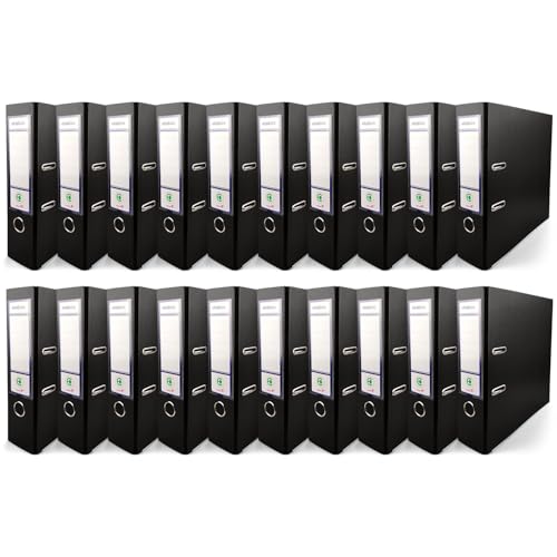 Netuno 20x Akten-Ordner Schwarz DIN A4 Ekobox 2-Ring-Mechanik Ringorder a4 8cm Kunststoff Ordner a4 breit Büroordner Plastikordner Briefordner a4 Ringmappe breiter Aktenordner PP-Ordner farbig von Netuno