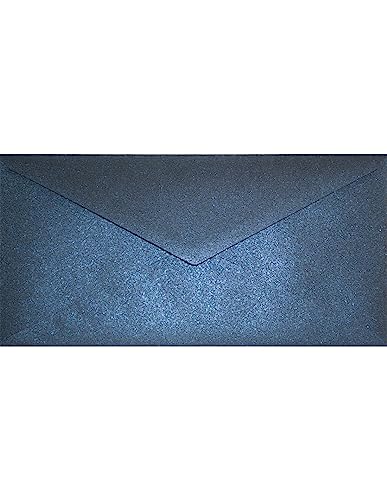 Netuno 25 Briefumschläge Perlmutt-Dunkel-Blau DIN lang 110x 220 mm 120g Aster Metallic Queens Blue Perlmutt-Umschläge lang metallisch-glänzende Kuverts DL für Hochzeit Weihnachten Geburtstag von Netuno