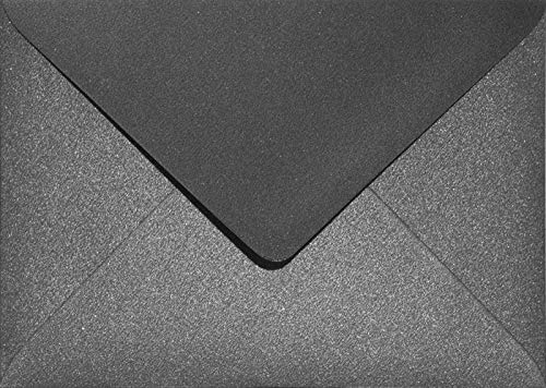 Netuno 25 Briefumschläge Perlmutt-Schwarz DIN B6 125x 175 mm 120g Aster Metallic Black Perlmutt-Glanz-Umschläge Schwarz elegant B6 Perlglanz metallisch-glänzende Kuverts black envelope von Netuno