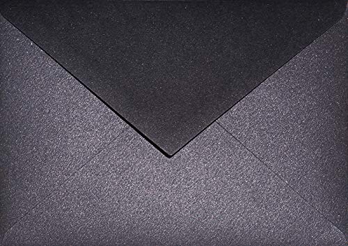 Netuno 25 Briefumschläge Perlmutt-Schwarz DIN C6 114x 162 mm 120g Aster Metallic Black Perlmutt-Glanz-Umschläge Schwarz elegant C6 Perlglanz metallisch-glänzende Kuverts black envelope von Netuno