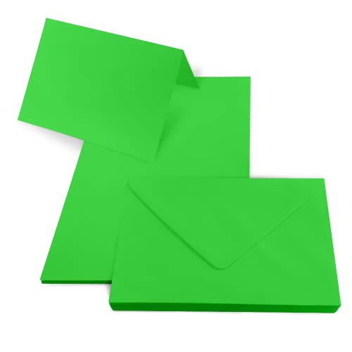 Netuno 25 Klapp-Karten blanko mit Umschlag DIN B6 Karten Rainbow Grün + 25 Umschläge Grün Kartenset Papier-Karten bunt blanko grüne Briefumschläge und Karten Set mit Umschlag Klappkarten mit Kuvert von Netuno